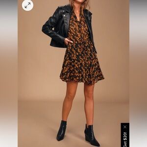 Sashay My Way Black Floral Print Long Sleeve Mini Dress. Worn once for 2 hours